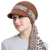 JarseHera Chemo Hats for Women Bamboo Cotton Lined Newsboy Caps with Scarf Double Loop Headwear for Cancer Hair Loss