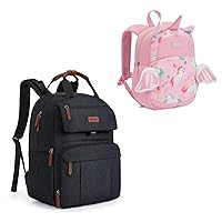 mommore Diaper Bag Backpack Bundle with Cute Toddler Backpack for Boys Age 3-5, Expandable Baby Bag Mommy Bag for 2 Kids/Twins