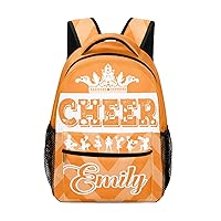 Custom Cheerleader Backpack Name Casual Bags for Sport Picnic Cheer Chevron Orange