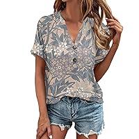 Short Blouses for Women, Women's Shirt Blouse Button Floral Sleeve Casual Basic Top Pullover, S, XXL