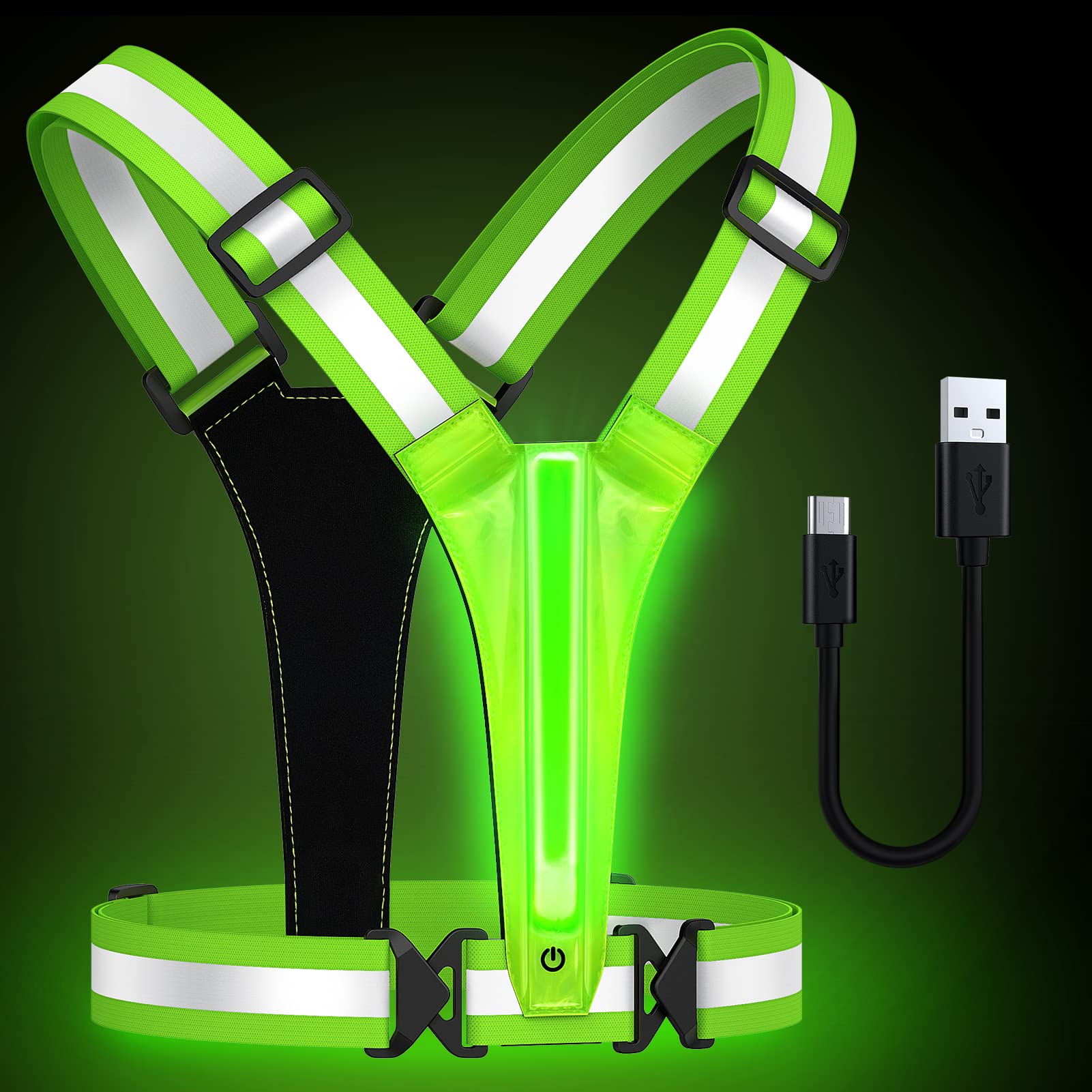 Fokia Kunbio LED Reflective Running Vest Gear,Light Up Vest Runners Night Walking USB Rechargeable,Up to 11hrs Light with Adjustable Waist/Shoulder for Women Men Kids