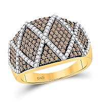 TheDiamondDeal 10kt Yellow Gold Womens Round Brown Diamond Striped Fashion Ring 1.00 Cttw