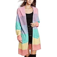 Flygo Women's Open Front Long Sleeve Knitted Cardigan Sweater with Pockets