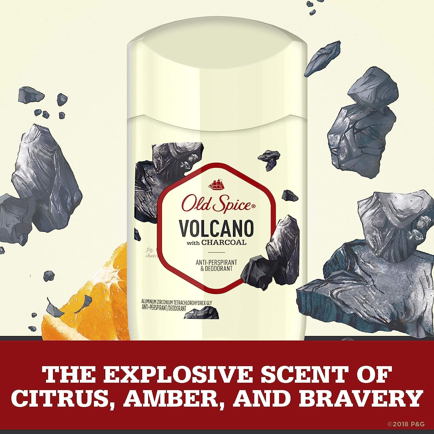 Old Spice Invisible Solid Antiperspirant Deodorant for Men Volcano with Charcoal Scent Inspired by Nature 2.6 oz