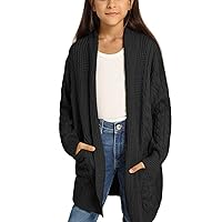 Danna Belle Girls Sweater Open Front Long Cardigans Chunky Cable Knit Jumper with Pockets School Uniform 6-14