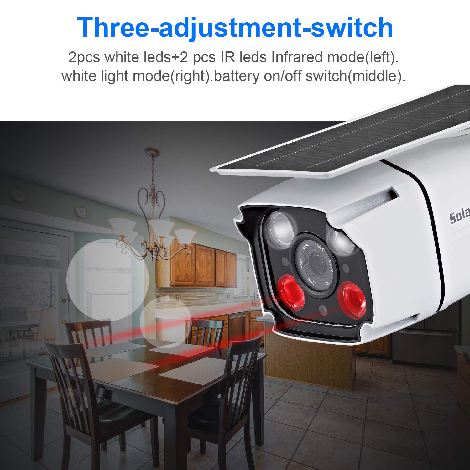 Solar Powered Wireless Security Camera-2.4Ghz WiFi IP Solar CCTV Camera Built in Rechargeable Battery, SD Card Storage, IP67 Waterproof, Remote APP, PIR Sensor,for Outdoor Smart Home Security Camera