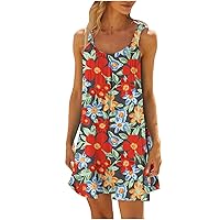 Summer Dresses for Women 2024 Casual Sleeveless Knee-Length Dress Trendy Floral Beach Vacation Sundress Coverups
