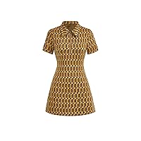 Verdusa Women's Half Zip Collar Short Sleeve Mini Dress Casual Summer Dress