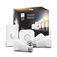 Smart Light Starter Kit - Includes (1) Bridge, (1) Smart Button and (3) Smart 75W A19 LED Bulb, White Ambiance Warm-to-Cool White Light, 1100LM, E26 - Control with App or Voice Assistant