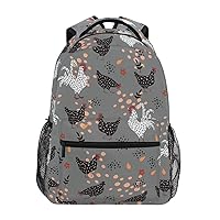 ALAZA Hens Roosters Gray Backpack for Women Men,Travel Trip Casual Daypack College Bookbag Laptop Bag Work Business Shoulder Bag Fit for 14 Inch Laptop