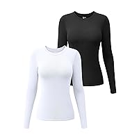 OQQ Womens 2 Piece Long Sleeve Tops Crew Neck Stretch Fitted Underscrubs Layer Tee Shirts
