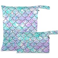 visesunny Beautiful Rainbow Mermaid Scale 2Pcs Wet Bag with Zippered Pockets Washable Reusable Roomy for Travel,Beach,Pool,Daycare,Stroller,Diapers,Dirty Gym Clothes, Wet Swimsuits, Toiletries