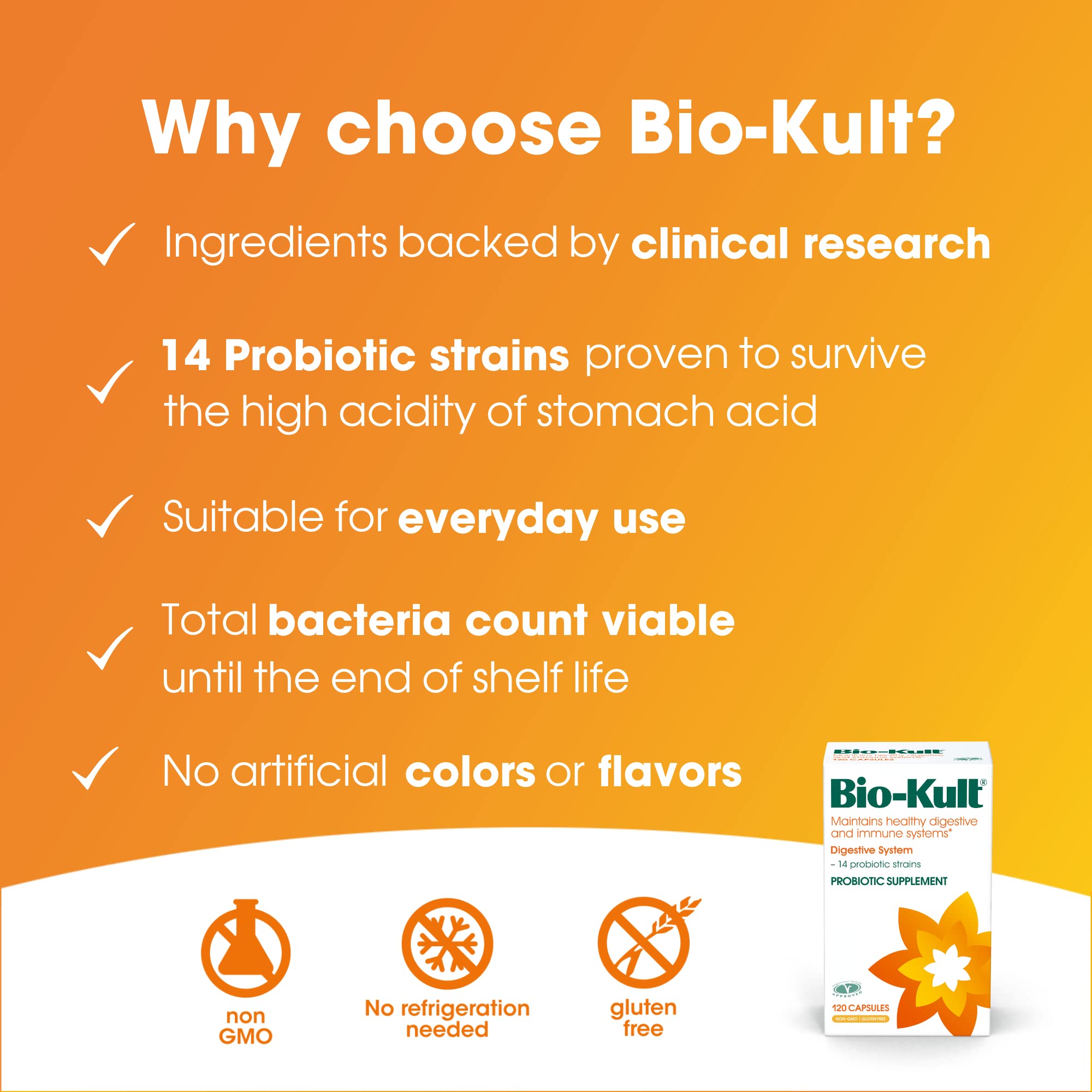 Bio-Kult Advanced Probiotics -14 Strains, Probiotic Supplement for Adults, Lactobacillus Acidophilus, No Need for Refrigeration, Non-GMO, Gluten Free -Capsules,120 Count (Pack of 1)