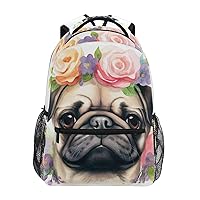 ALAZA Pug Dog Puppy Backpack Purse with Multiple Pockets Name Card Personalized Travel Laptop Book Bag, Size M/16.9 inch