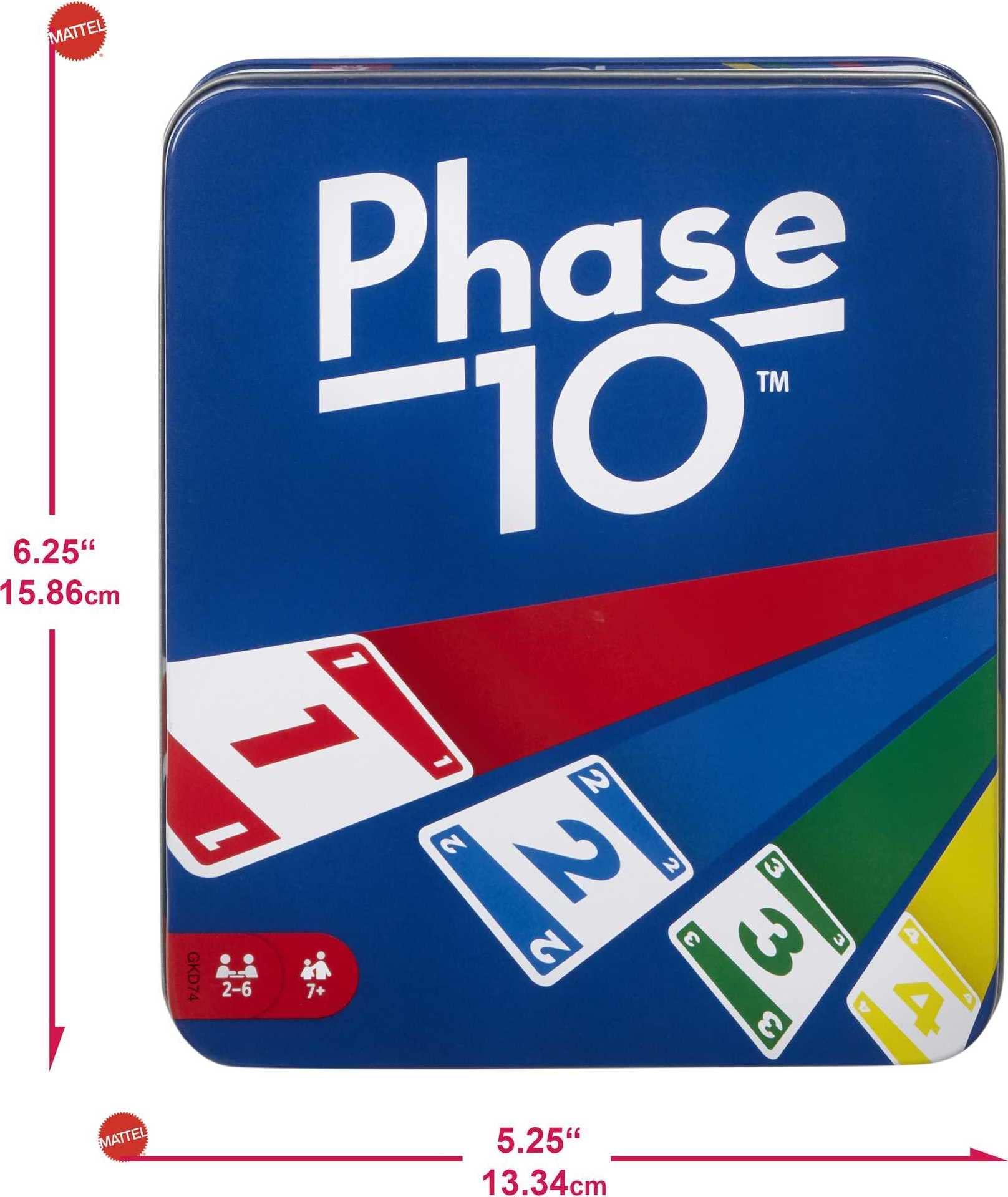 Mattel Games Phase 10 Card Game for Families, Adults and Kids, Challenging & Exciting Rummy-Style Play in a Storage Tin (Amazon Exclusive)