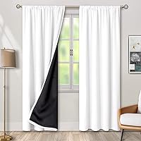 BGment White 100% Blackout Curtains for Bedroom 95 Inch Length, Full Room Darkening Thermal Insulated and Noise Reducing Rod Pocket Bedroom Curtain, Each 55 Inch Wide