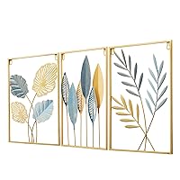 LOVNAHO Wall Decor, Gold Metal Leaf Wall Hanging Art Decor For Living Room,Bedroom, Bathroom, Hotel and Office, 47.25 Inches, 3 Pack (47.25X23.64Inches,gold & blue)