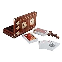 Ortus Arts® Playing Cards Set of 2 in Handmade Wooden Storage Box Case Holder with 5 dice in Antique Design Anniversary Birthday Gifts Made in India