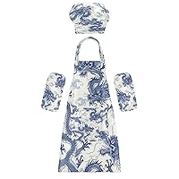 Blue Dragons 3 Pcs Kids Apron Toddler Chef Painting Baking Gardening (with Pockets) Adjustable Artist Apron for Boys Girls-M