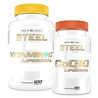 Steel Supplements CoQ10 Liposomal (60 Tablets, 100mg) & Vitamin C Liposomal (120 Tablets) | Immunity, Antioxidant, Cardiovascular Health | 1000mg Vitamin C, Cyclosome Technology
