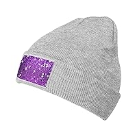Unisex Beanie for Men and Women Sparkling Purple Glitter Knit Hat Winter Beanies Soft Warm Ski Hats