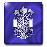 3D Rose LSP_219277_2 Art Nouveau Floral in Faux Stainless Steel Effect Over Blue Velvet Double Toggle Switch