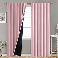 BGment Full Blackout Curtains with Thermal Insulation Liner Curtains 90 Inches Long, Rod Pocket and Back Tab Double Layer Room Darkening Window Curtain for Bedroom(52 x 90 Inch, 2 Panels, Pink)