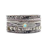 KunBead Jewelry Leather Wrap Bracelets for Women Feather Handmade Braided Boho Multilayer Magnetic Buckle Bracelet Wristband Cuff Bangle Birthday Gifts