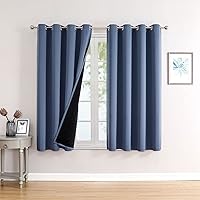 ChrisDowa 100% Blackout Curtains for Bedroom with Black Liner, 2 Thick Layers Total Blackout Thermal Insulated Grommet Window Curtains 2 Panels Set (Stone Blue, 52 x 63 Inch)