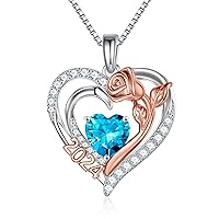 Turandoss 2024 Graduation Gifts for Her - S925 Sterling Silver Rose Heart Birthstone Necklace Class of 2024 College High School Graduation Gifts Mothers Day Gifts for Women Wife Girlfriend Mom