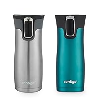 Contigo West Loop Stainless Steel Vacuum-Insulated Travel Mug with Spill-Proof Lid, Keeps Drinks Hot up to 5 Hours and Cold up to 12 Hours, 16oz 2-Pack, Spirulina & Steel