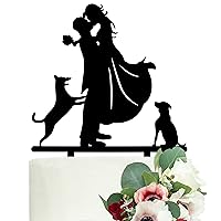Dogs Wedding Cake Topper Bride Groom with 2 Dogs Black, Gift Boxed