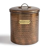 NuSteel Hammered Stainless Steel JAR, Cute Container, Decorative Kitchen Food Storage Holder for Cookies, Biscuits, and Baked Treats, with Rubber Seal lid, Copper Antique
