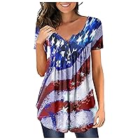 4Th of July T Shirts for Women,American Flag Shirts Patriotic Shirt Plus Size Henley Botton Up Flowy Tunic Tops