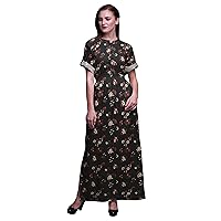 Bimba Rayon Leaves & Flower Floral Women s Printed Side Slit Summer Dress Long Maxi Gown-X-Large