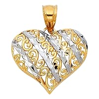 Solid 14k Yellow Gold Puffed Heart Pendant Love Charm Diamond Cut Polished Fancy Two Tone 18 x 20 mm