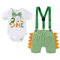 Viworld Baby Boys 1st Birthday Cake Smash Outfit Short Sleeve Bodysuit Bloomers Adjustable Y Back Suspenders Clothes set