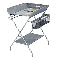 Lovin&Hugin Diaper Changing Table, Folding Baby Changing Station with Large Storage and Safety Belt, Infant Portable Nursery Organizer, Grey