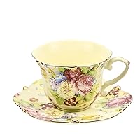 TATSUMI Country Roses 3 Peices Bone China Tea Cup And Saucer Set, English Vintage Tea Cups For Women And Tea Party Sets