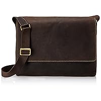 Distressed Leather Messenger Bag-3/4 Flapover, Oil Brown, One Size