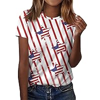 Womens American Flag Shirt Patriotic T-Shirt 4th of July Graphic Tee Plus Size Short Sleeve Blouse Star Stripe Tops