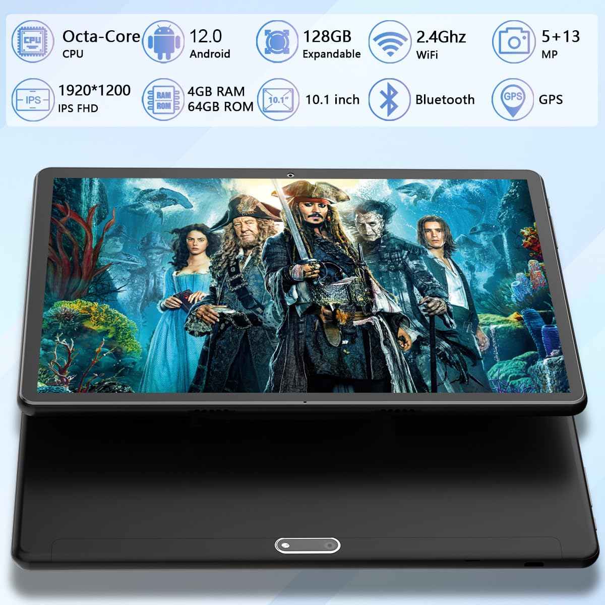 Tablet 10.1 inch Android 12 Tablet 2023 Latest Update Octa-Core Processor with 64GB Storage, Dual 13MP+5MP Camera, WiFi, Bluetooth, GPS, 512GB Expand Support, IPS Full HD Display (Black)