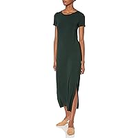 Amazon Essentials Women's Jersey Standard-Fit Short-Sleeve Crewneck Side Slit Maxi Dress (Previously Daily Ritual), Deep Green, X-Small