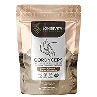 Organic Cordyceps Mushroom Powder - Ultra Concentrated Cordyceps Mushroom Extract Supplement - Promotes Energy, Endurance and Stamina - 100% Fruiting Body - 3.5 oz