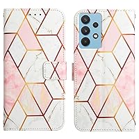 Phone Case for Samsung A13 Wallet Marble Leather Flip Cases Cover with Credit Card Holder for Women Pink and White with Wristband