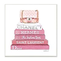 Stupell Industries Pink Book Stack Fashion Handbag Wall Plaque, 12 x 12, Multi-Color