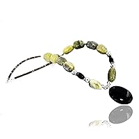 $290Tag Certified Silver Navajo Natural Green Agate Onyx Native Necklace 15799-11 Made by Loma Siiva
