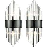 Crystal Wall Sconces Set of Two Modern 2-Light Crystal Sconces Wall Lighting Black Glass Bathroom Wall Light Fixture for Hallway, Bedroom, Entryway, Foyer