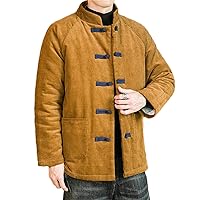Chinese Men's Thickened Warm Contrast Color Padded Jacket Retro Tang Suit Hanfu Jacket Corduroy Jacket
