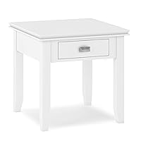 Artisan SOLID WOOD 21 inch wide Square End Side Table in White with Storage, 1 Drawer, for the Living Room and Bedroom